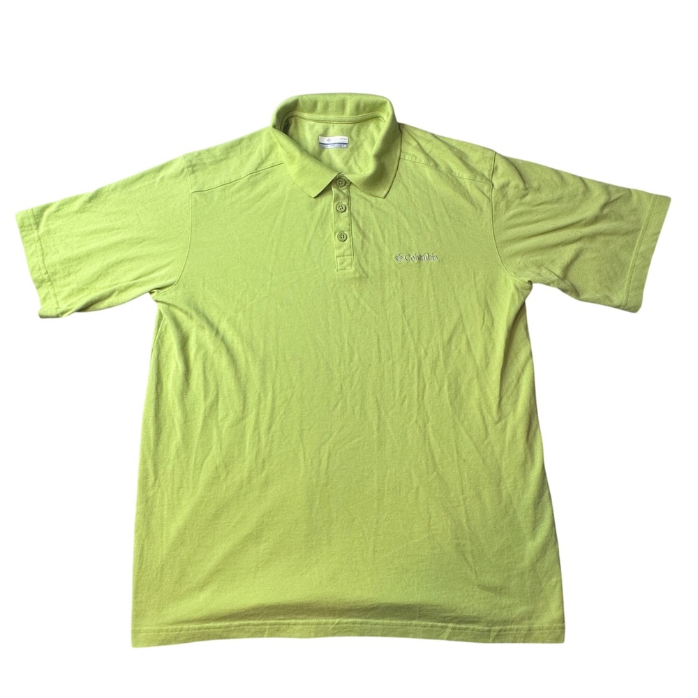 Columbia Polo Shirt Mens Large Green Short Sleeve Pique Knit Casual Logo 36422
